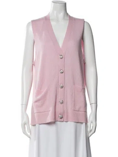 Pre-owned Ganni Merino Wool V-neck Sweater In Pink