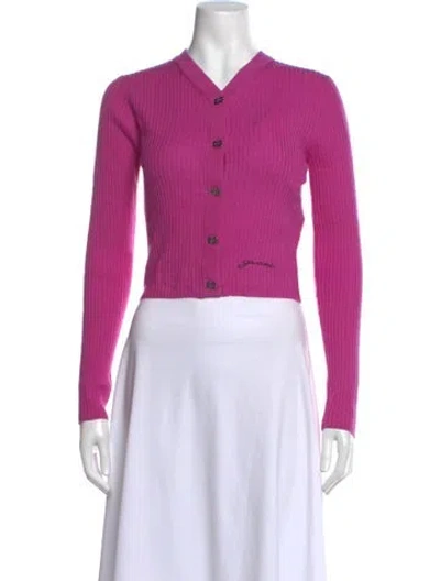 Pre-owned Ganni Merino Wool V-neck Sweater In Pink