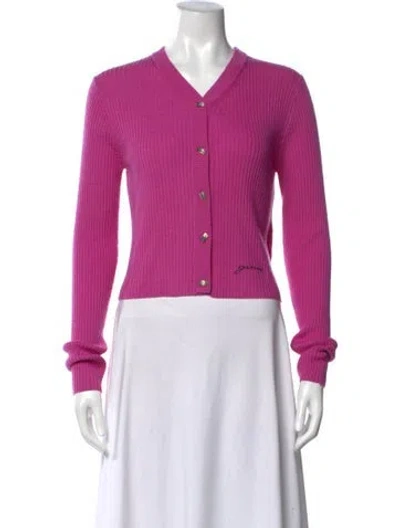 Pre-owned Ganni Merino Wool V-neck Sweater In Purple