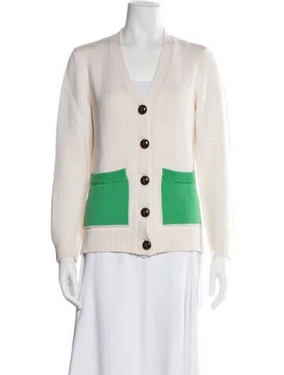 Pre-owned Ganni Merino Wool V-neck Sweater In White