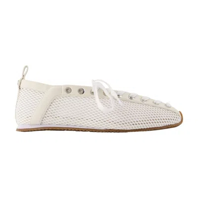 Ganni Mesh And Leather Ballerina Flat In White