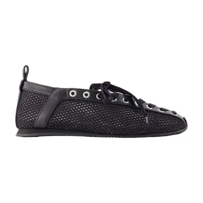Ganni Mesh And Leather Slip-on Ballet Flat In Black