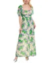 Ganni Short Sleeve Printed Mesh Puff Sleeves Long Dress In White