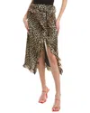 Ganni Ruffled Leopard-print Stretch-mesh Midi Wrap Skirt In Brown