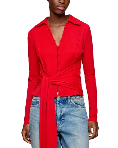 Ganni Mesh Shirt In Red