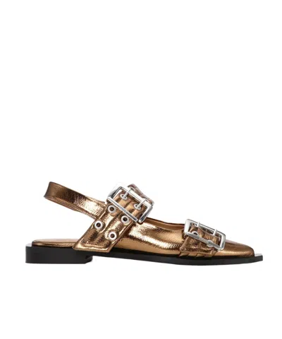 GANNI GANNI METALLIC EFFECT BUCKLE BALLERINAS