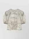 Ganni Metallic Blouse With Puff Sleeves And Bows In Silver
