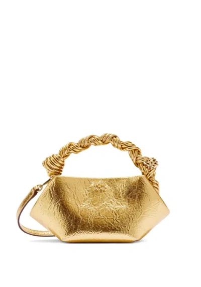 Ganni Metallic Bou Bag Mini Woman Gold In Black