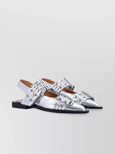 Ganni Women Feminine Buckle Ballerina Flats In Silver