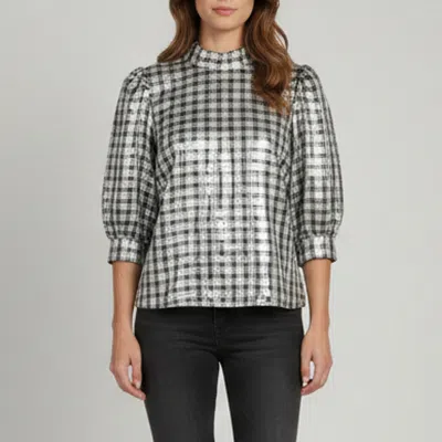Pre-owned Ganni Metallic Check Lurex Puff Sleeve Blouse L