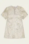 Ganni Metallic Cloque A-shaped Mini Dress In Gold Silver