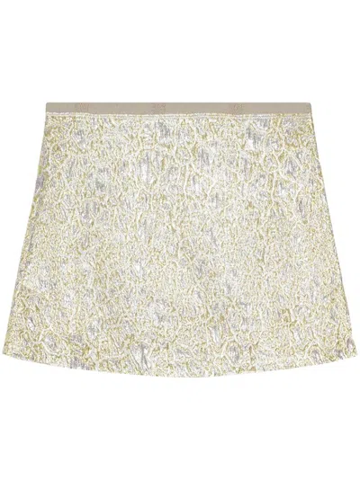 Ganni Womens Gold Silver Metallic Logo-waistband Recycled Polyester-blend Mini Skirt