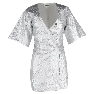 Ganni Metallic Jacquard Mini Dress In Silver