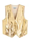 Ganni Gold Vest With Branded Buttons In Gold
