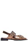 Ganni Bronze Slingback Ballet Flat Shoe With Buckles In Bronzo