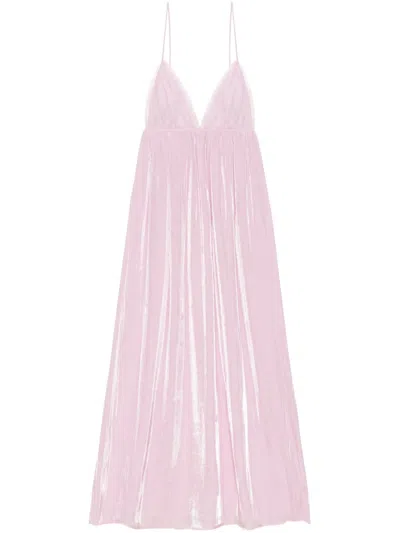 Ganni Metallic-effect Maxi Dress In Pink