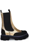 Ganni Metallic Effect Round Toe Chunky Chelsea Boots In Giallo