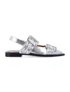 Ganni Silver Slingback Ballet Flat Shoe With Buckles In Silver