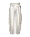 Ganni Metallic-finish Organic-cotton Tapared Jeans In White