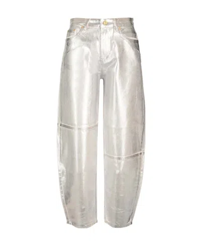 Ganni Metallic-finish Organic-cotton Tapared Jeans In White