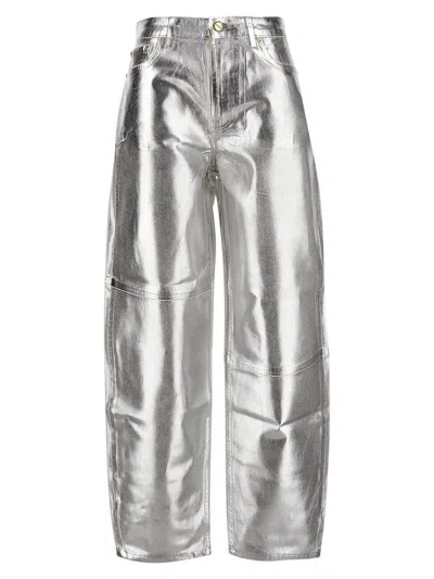 Ganni Metallic High-rise Tapered Organic Jeans