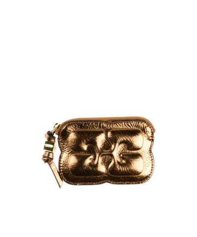 Ganni Metallic Leather Card Case In Orange