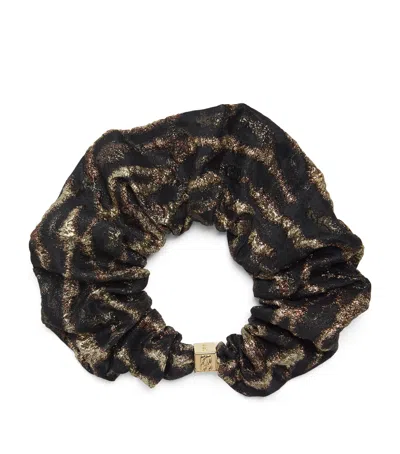 Ganni Metallic Leopard Print Scrunchie In Red