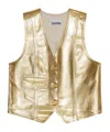 Ganni Gold Vest With Branded Buttons In Laminated Denim Woman In Nude