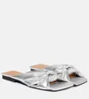 Ganni Silver Soft Knot Flat Mules In Silver