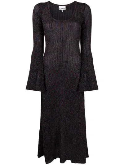 Ganni Sparkle Rib Knit Long Sleeve Maxi Dress In Multicolor