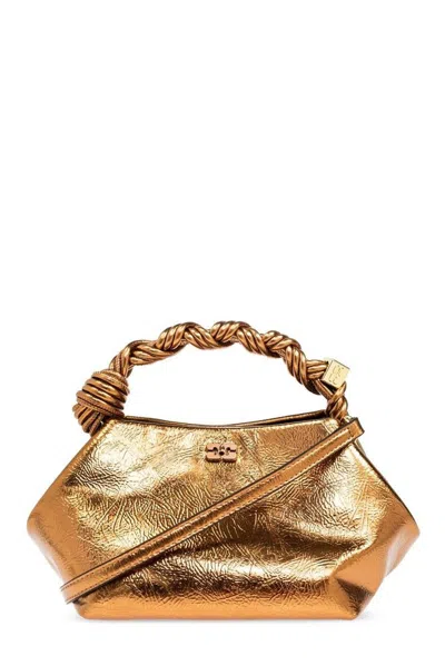 Ganni Metallic Small Bou Bag In Brown