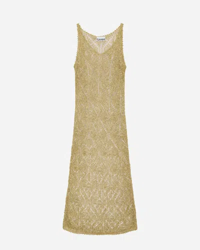 Ganni Metallic Strap Dress In Gold