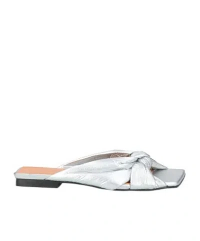 Ganni Metallic Textured Slippers In White