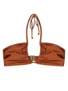 Ganni Metallic-threading Bikini Top In Brown