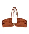 Ganni Metallic-threading Bikini Top In Brown