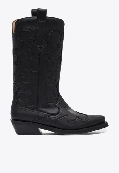 GANNI MID-CALF EMBROIDERED BOOTS