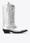 Ganni Recycled Metallic Embroidered Western Boots In Silver