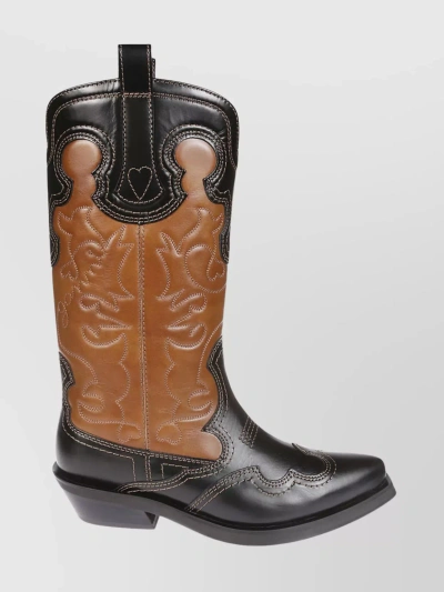 GANNI MID-CALF TWO-TONE STITCHED WESTERN BOOT