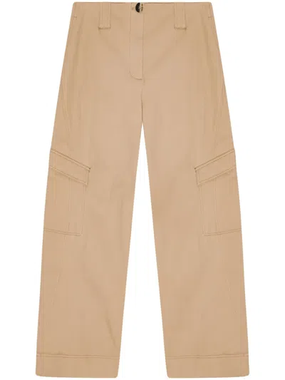 Ganni Herringbone Cotton-blend Wide-leg Pants In Nude