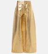 Ganni Gold Five Pockets Wide Jeans In Laminated Fabric Woman In Gold