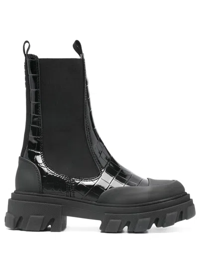 Ganni Mid Shaft Biker Boots In Black