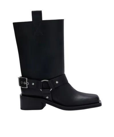 Ganni Ankle Boots With Eco-friendly Recycled Leather And Buckle Detail In Black