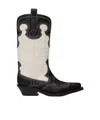 Ganni Mid Shaft Embroidered Western Boots Bicolor Black/egret In Black