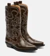 Ganni Mid Shaft Embroidered Western Boot Oleatex Boots Black