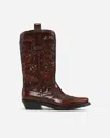 Ganni Mid Shaft Embroidered Western Boot Brushed | Brown | Size: In Brown