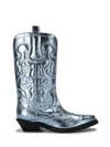 Ganni Metallic Mid Shaft Embroidered Western Boots In Blue