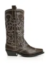 Ganni Mid Shaft Embroidered Western Boot Oleatex Boots Black In Black