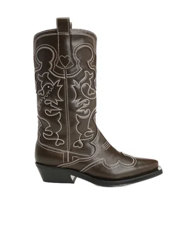 GANNI GANNI MID SHAFT EMBROIDERED WESTERN BOOTS