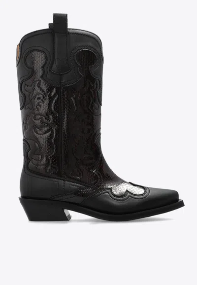 GANNI MID SHAFT EMBROIDERED WESTERN BOOTS