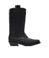Ganni Black Mid Shaft Embroidered Western Boots In Black
